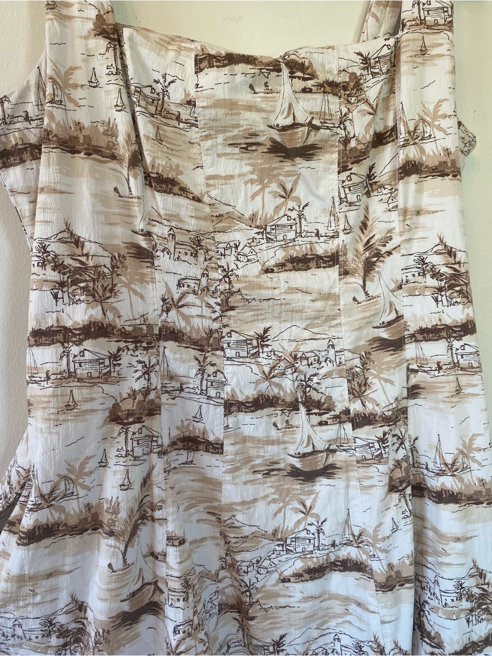 Abercrombie & Fitch The Mila Stretch Midi Dress w/ Tropical Light Brown Pattern - Picture 8 of 11